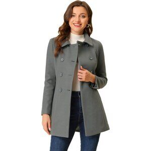 Women's Dark Grey Peter Pan Collar Double Breasted Winter Long Trench Pea Coat